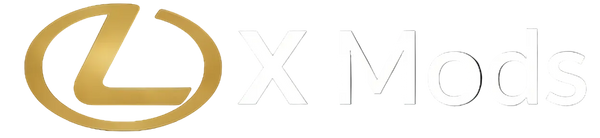 Logo of LX Mods with gold and black design on a transparent background